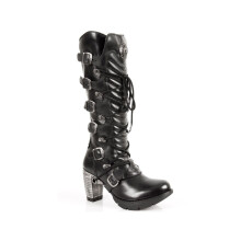 (41) New Rock TR004-S1 Ladies Black Leathr Buckle Boots