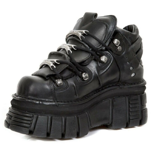 New Rock (40) NEW ROCK 106-S29 Metallic Black Leathr Biker Boots 2