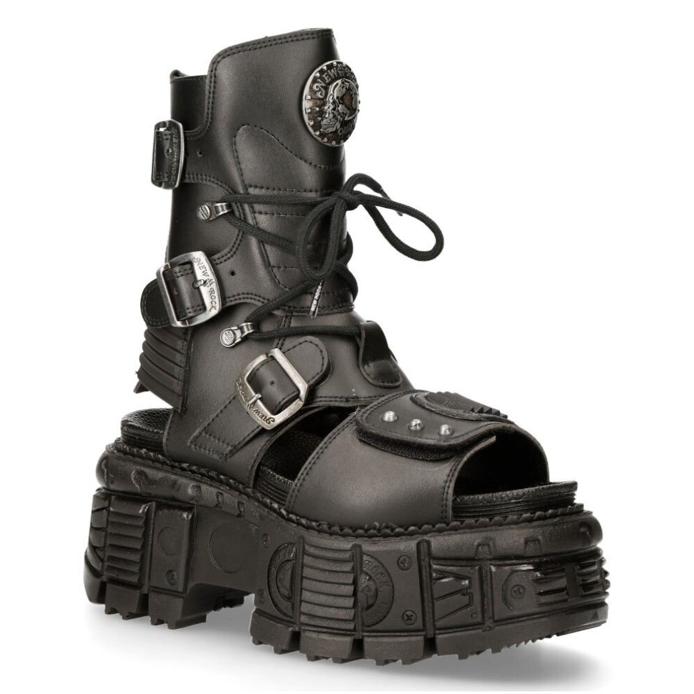 (37) New Rock Black VEGAN Leathr Unisex Platform Sandal