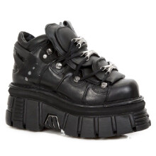 (42) NEW ROCK 106-S29 Metallic Black Leathr Biker Boots