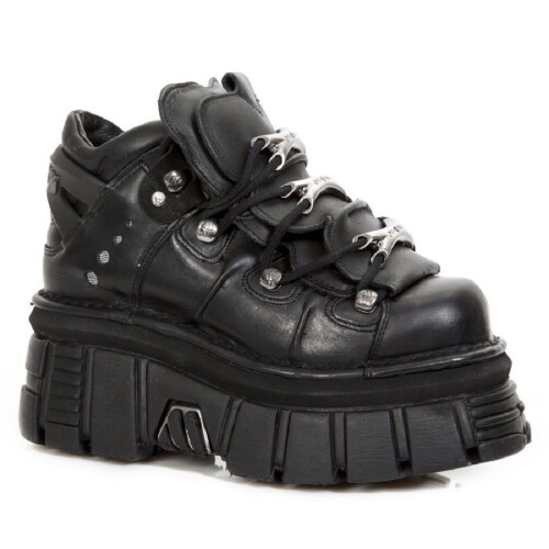 (42) NEW ROCK 106-S29 Metallic Black Leathr Biker Boots