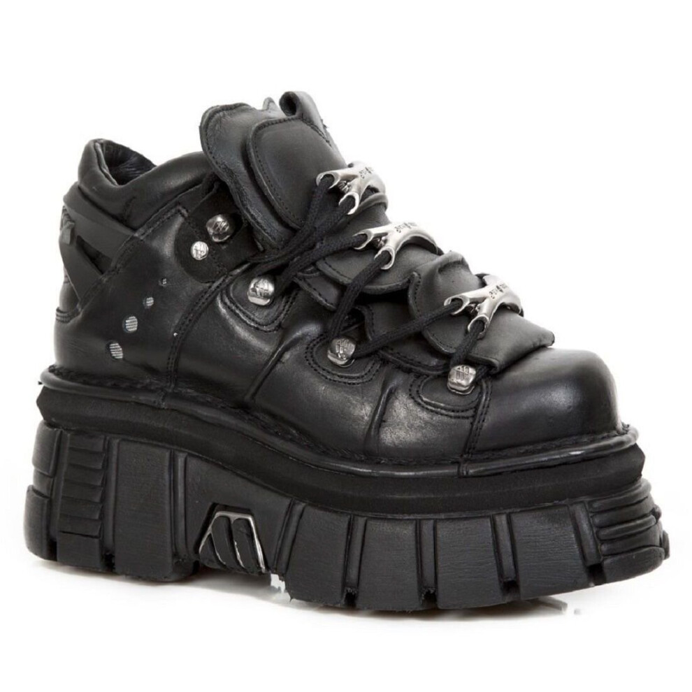New Rock (46) 106-S29 Metallic Leathr Biker Boots Black