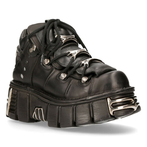(39) New Rock 106-S1 Unisex Metallic Black Leathr Boots