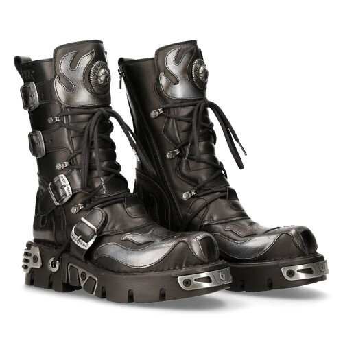 New Rock (38) New Rock 107-S2 Black/Silver Gothic Leather Boots 1