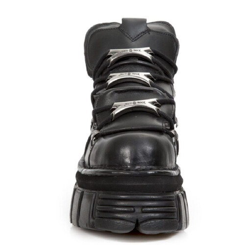 New Rock (40) NEW ROCK 106-S29 Metallic Black Leathr Biker Boots 1