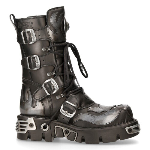 New Rock (38) New Rock 107-S2 Black/Silver Gothic Leather Boots 2