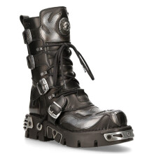 (45) New Rock 107-S2 Black/Silver Gothic Leather Boots