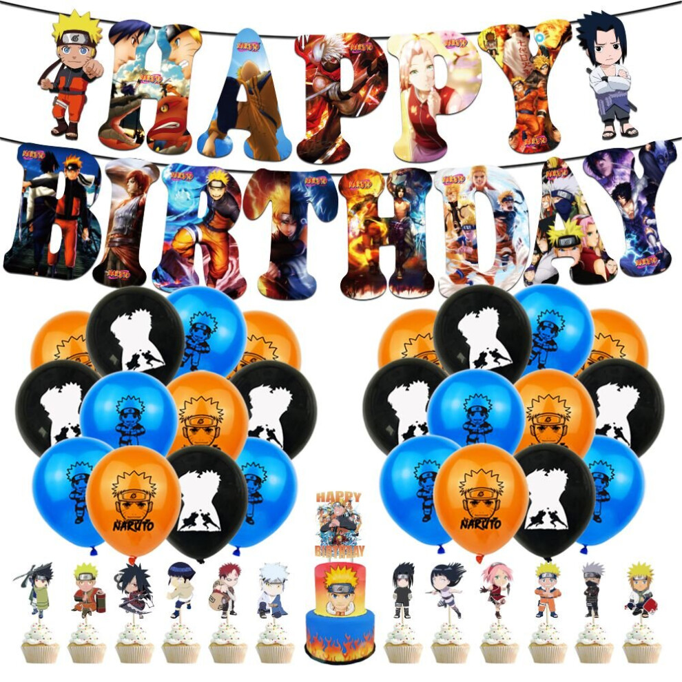 (Suit 1) Naruto Ninja Theme Supplies Banner Balloon Cake Topper Party Birthday Decor Multicoloured