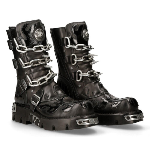 New Rock (41) New Rock 727-S1 Black Spiked Gothic Mid Calf Boots 1