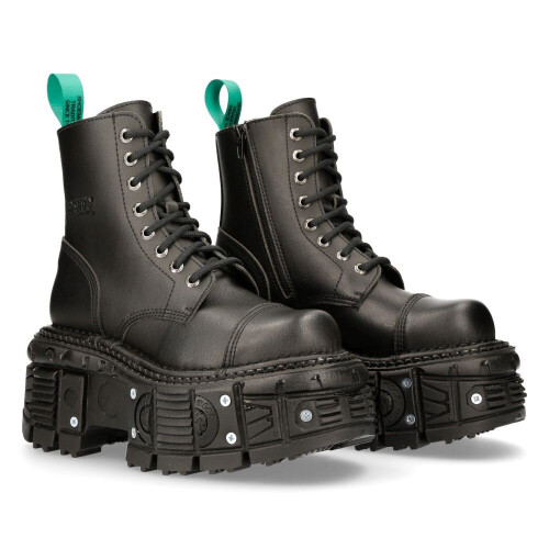 New Rock (36) NEW ROCK VEGAN Leather Black Platform Biker Shoes 1