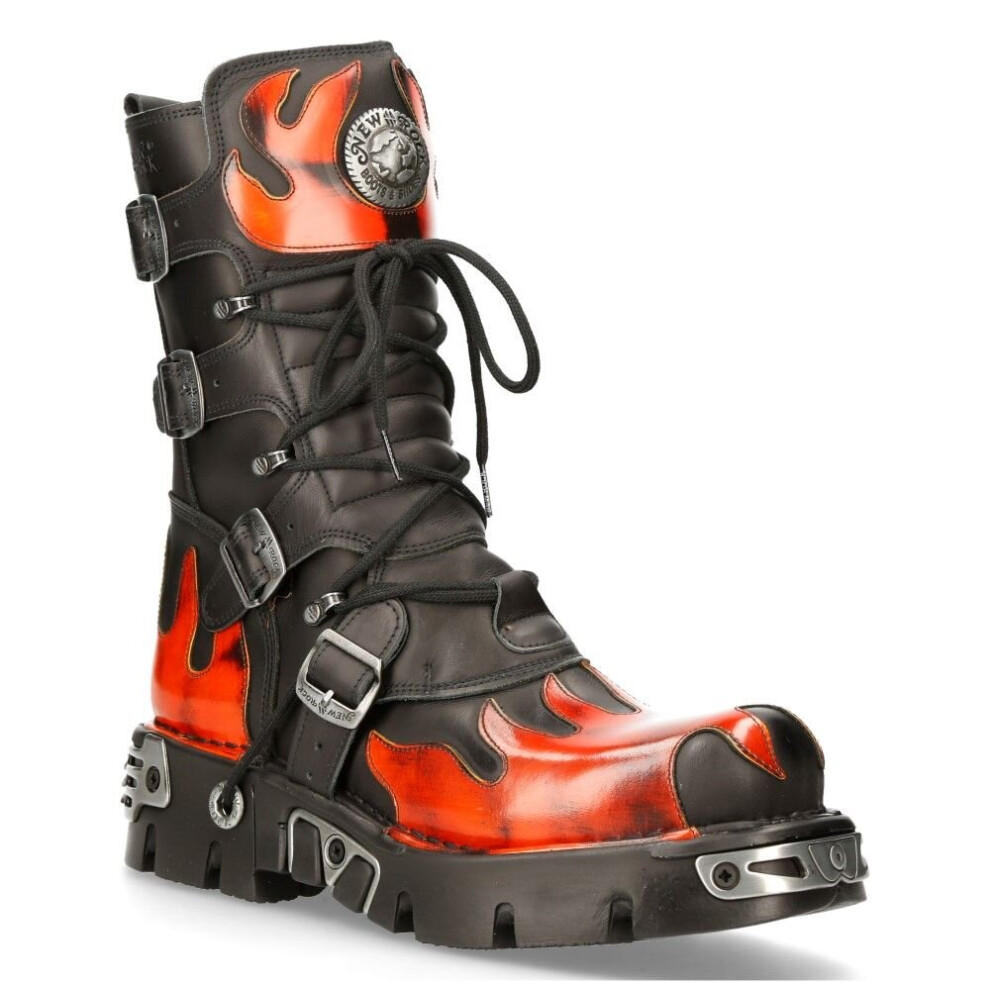 New Rock 591-S1 Black/Red Gothic Leather Flame Boots