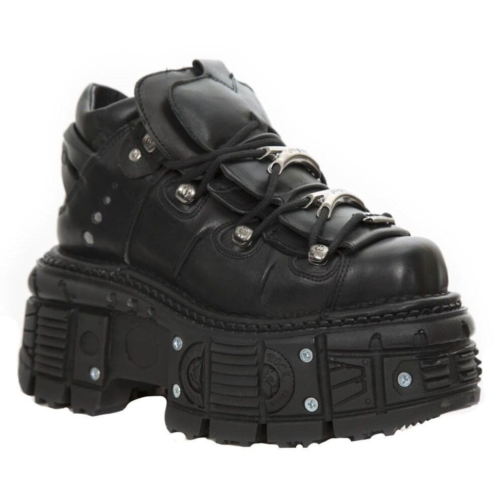 New Rock M-Tank106-C2 Unisex Metallic Black 100% Leather Goth Platform Boots