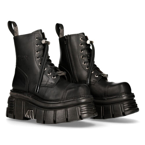New Rock (46) NEW ROCK Black Leather Platform Biker Shoes 1