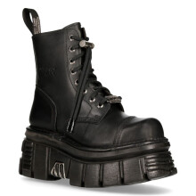 (45) New Rock Unisex COMBAT BOOTS - Plateaustiefel aus Leder in Schwarz