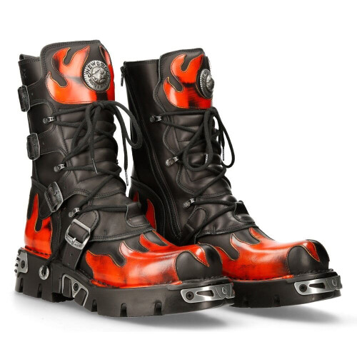 New Rock New Rock 591-S1 Black/Red Gothic Leather Flame Boots 1