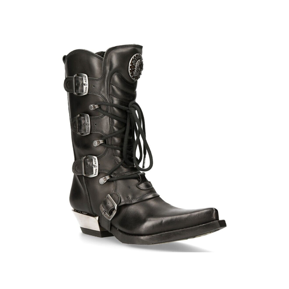 NEW ROCK M-7993-S1 WESTERN COWBOY BOOTS Black Leather Buckle Heavy Biker Shoes