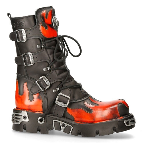 New Rock New Rock 591-S1 Black/Red Gothic Leather Flame Boots 2