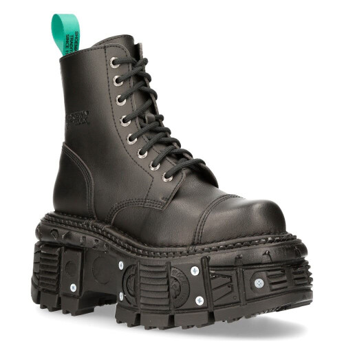 New Rock (36) NEW ROCK VEGAN Leather Black Platform Biker Shoes