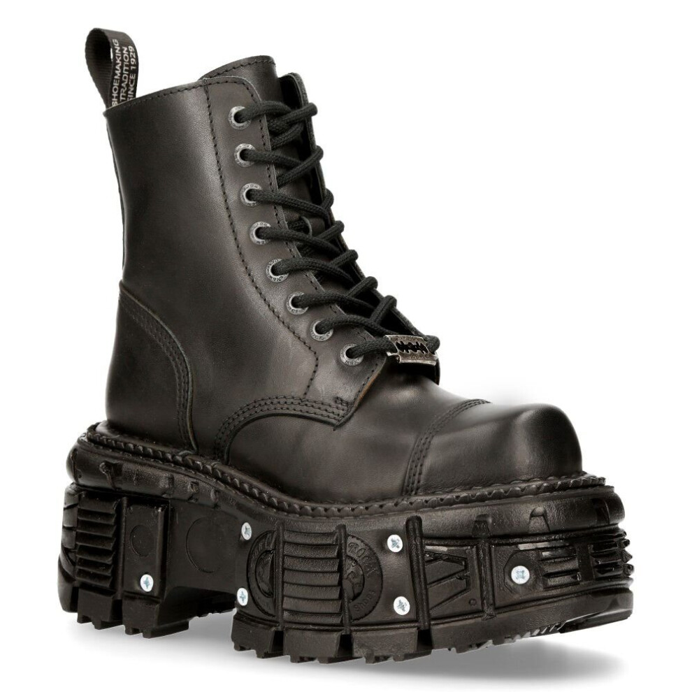NEW ROCK BOOTS TANK083-C1 Real Leather Combat Black Platform Biker Military Shoe