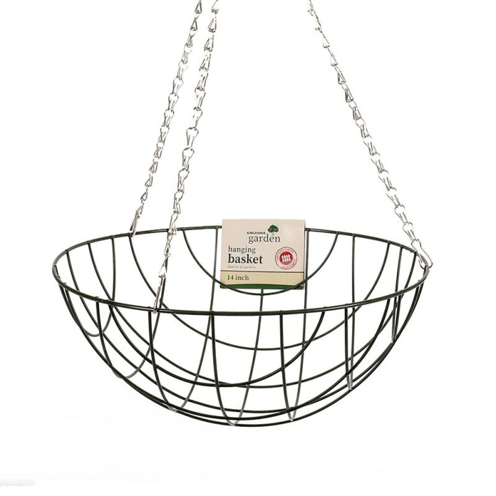 14 Inch 35cm Hanging Basket Green Wire Flower Basket Planter Chain