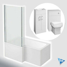 Lomond L Shape Left Hand Bathroom Suite in Gloss White Vanity Unit BTW Pan Set
