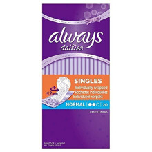 Always Dailies Individually Wrapped Normal Singles Pantyliners, Pack of 6