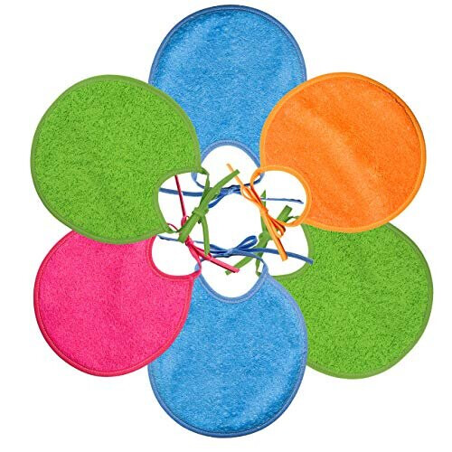 Ti TIN 6 Set of Terry Baby Bibs, 19x19 cm Bib for Babies from 0 to 6 Months, Ribbon Fastener