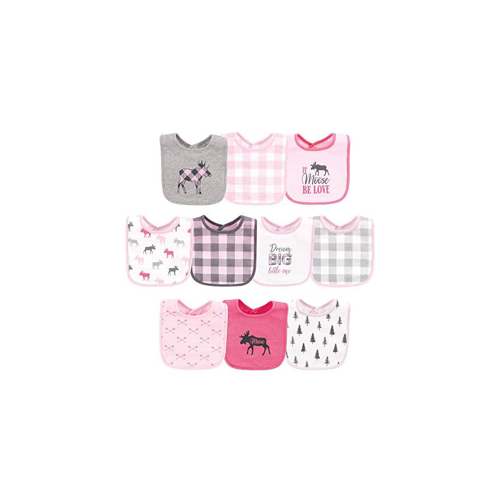 Unisex Cotton Bibs, Plaid Moose, One Size Bandana Pink Hudson Baby