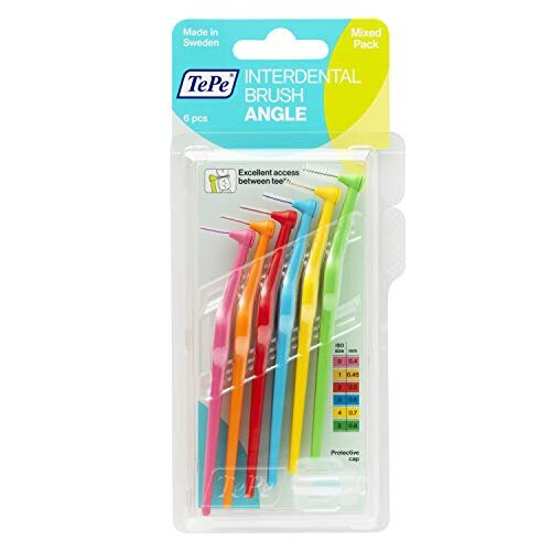 Tepe TePe Angle Interdental Brushes Mixed Pack / Samples of Every Size / Easy and simple interspace cleaning with long handle and angled neck /