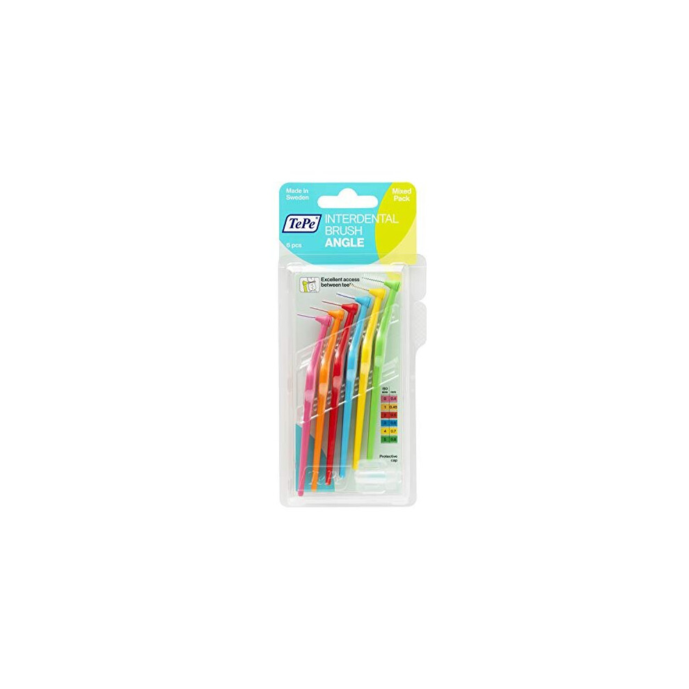 TePe Angle Interdental Brushes Mixed Pack / Samples of Every Size / Easy and simple interspace cleaning with long handle and angled neck /