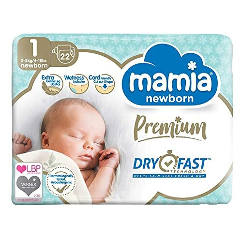 Premium ALDI Mamia Newborn Nappies, Size 1, (22 Nappies) Dry Fast