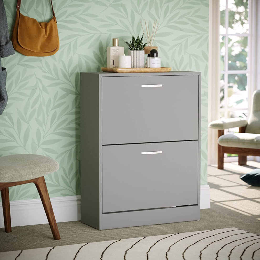 Vida Designs (Grey) 2 Drawer Shoe Cabinet Pull Out Hallway Storage Grey