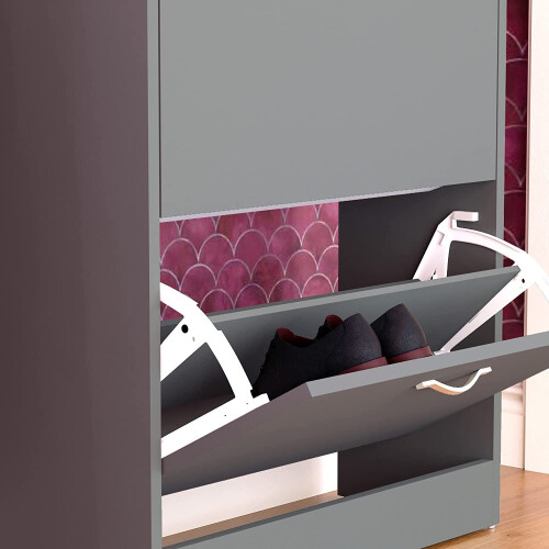 Vida Designs (Grey) 2 Drawer Shoe Cabinet Pull Out Hallway Storage 2
