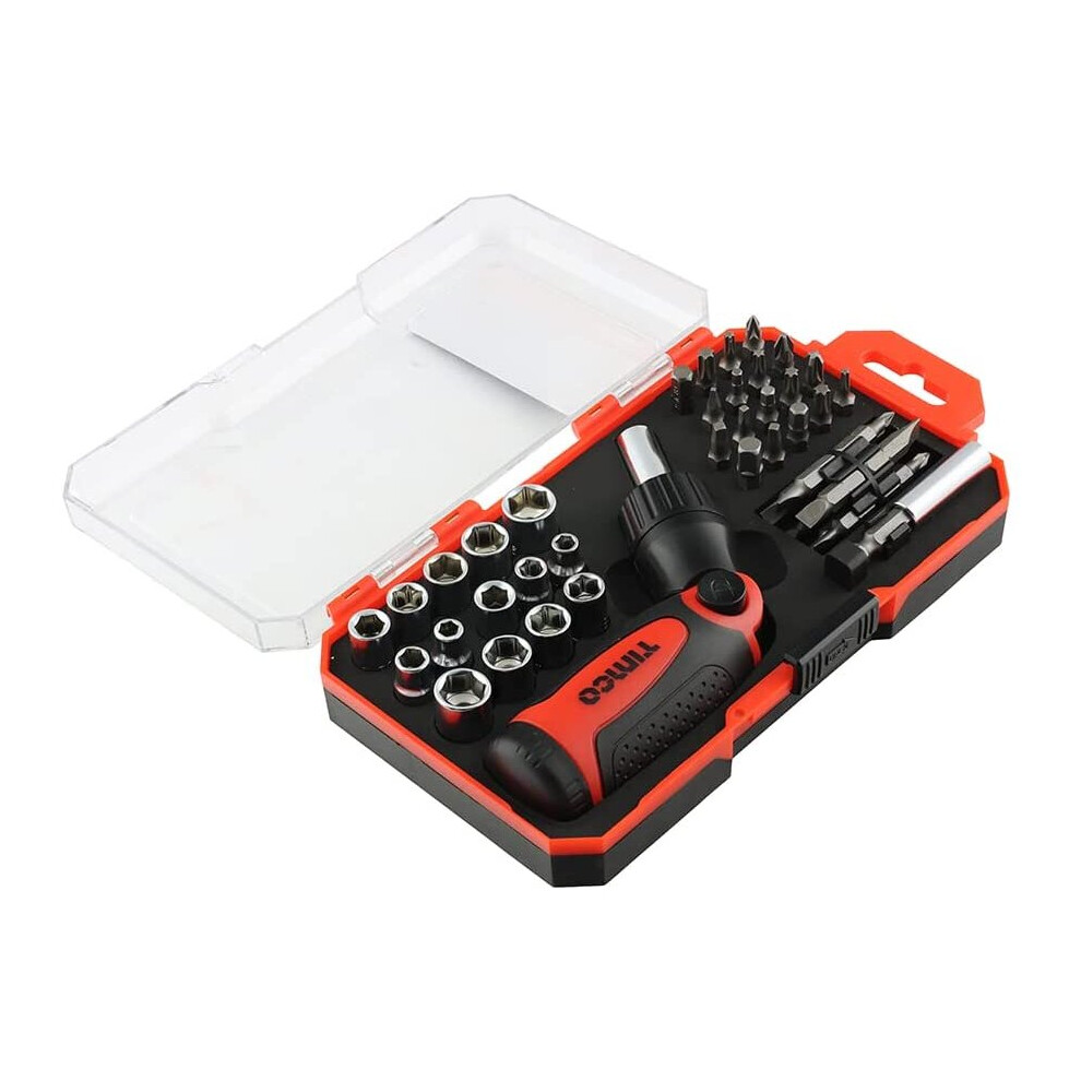 Timco Ratcheting Screwdriver Bit Set - Screwdriver With Assorted Driver Bits - 46 Screwdrivers - Precise Ratchet Mechanism - 29...