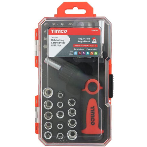 TIMco TIMCO Ratcheting Screwdriver Bit Set - Screwdriver with Assorted Driver Bits - 46 Screwdrivers - Precise Ratchet Mechanism - 29... 1