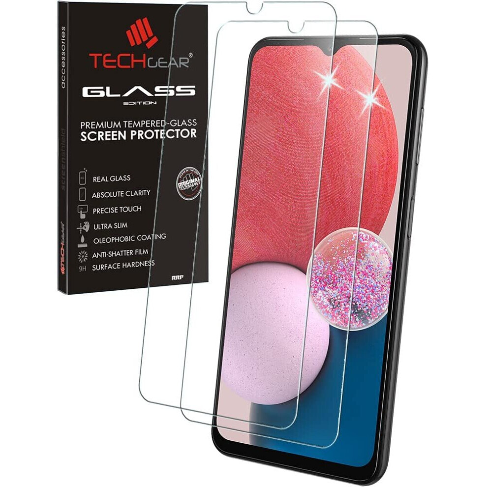 2 Pack TECHGEAR GLASS Edition Compatible with Samsung Galaxy A13, Tempered Glass Screen Protector Covers [2.5D Round Edge] [9H...