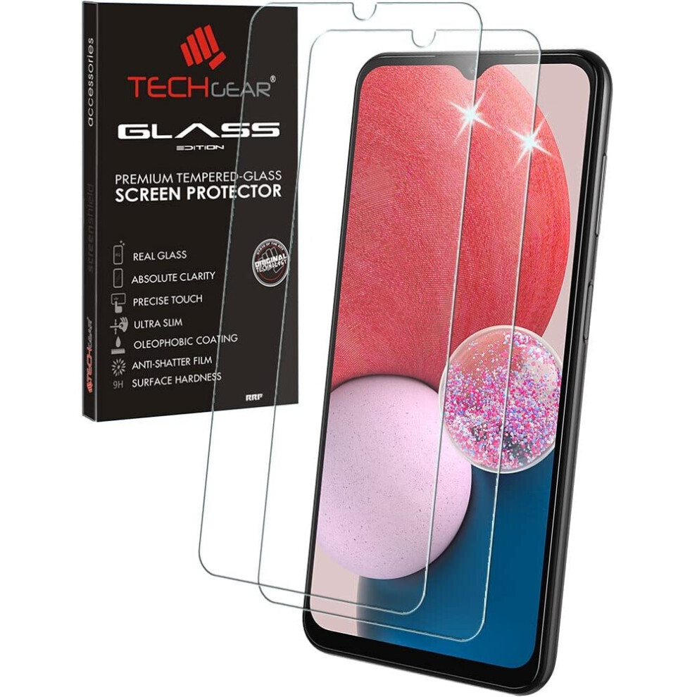 Techgear 2 Pack Glass Edition Compatible With Samsung Galaxy A13, Tempered Glass Screen Protector Covers [2.5D Round Edge] [9H...