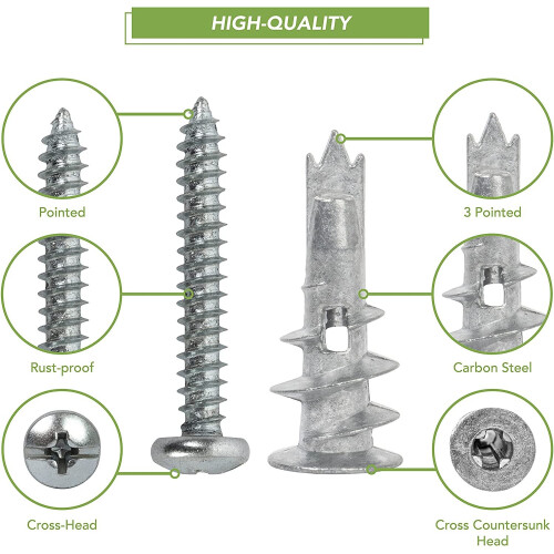 BLOSTM Self Drilling Screws Plasterboard Plugs Set of 50 Easy Self