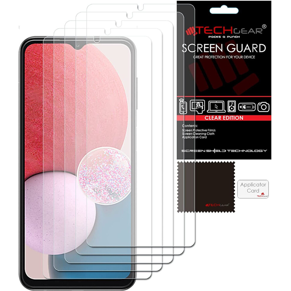 [5 Pack] TECHGEAR Screen Protectors Compatible with Samsung Galaxy A13, CLEAR LCD Screen Protectors Cover Guards