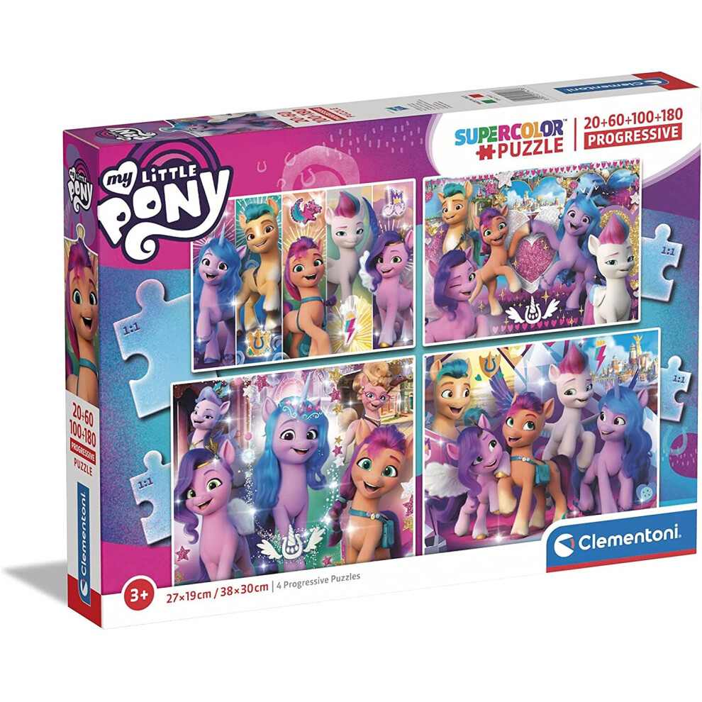 Clementoni 21413 Supercolor Little Pony (20+60+100+180 Pieces) -Jigsaw Puzzle For Kids Age 3, Multicolored, M