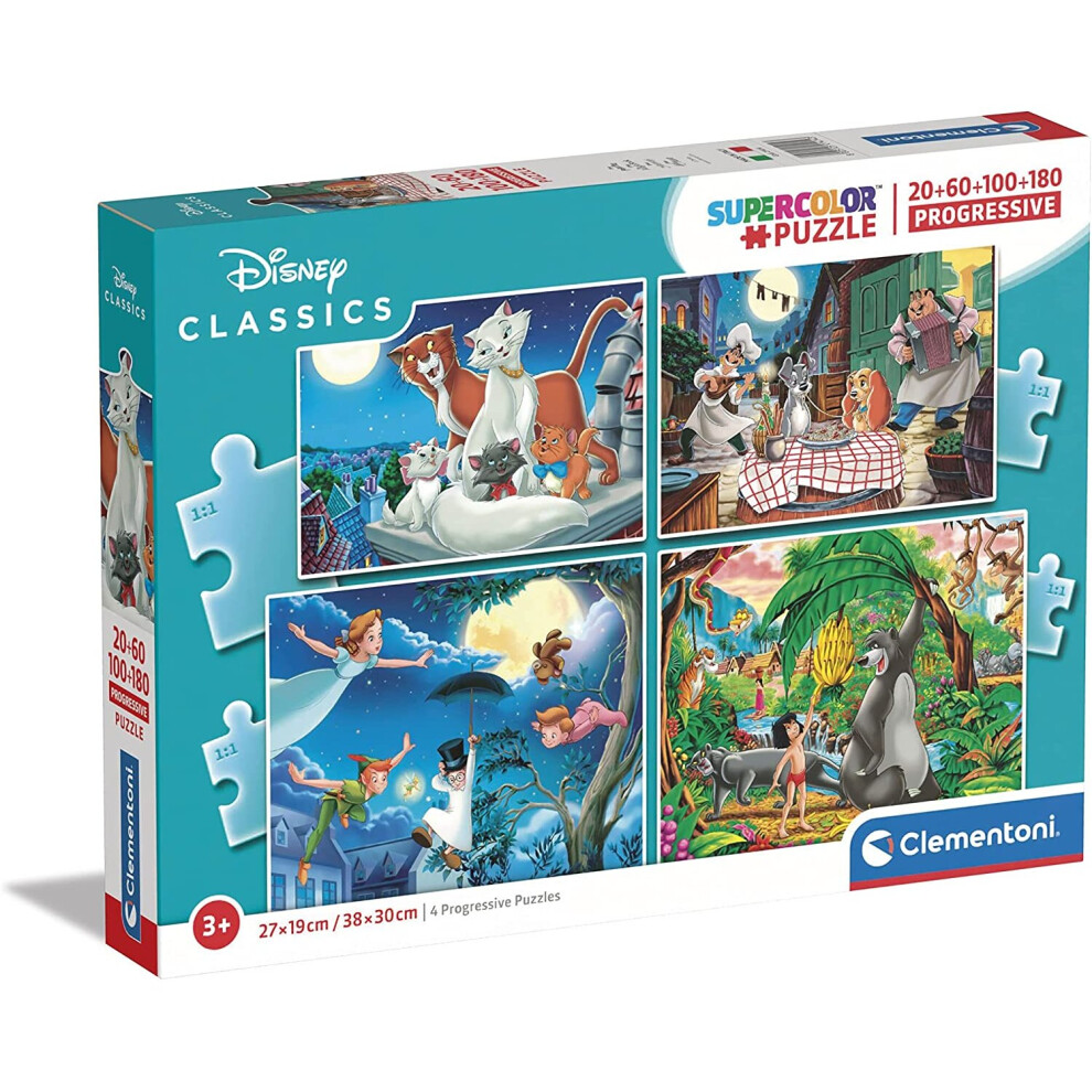 Clementoni 21414 Supercolor Disney Classics (20+60+100+180 Pieces) -Jigsaw Puzzle for Kids Age 3, Multicolored, M