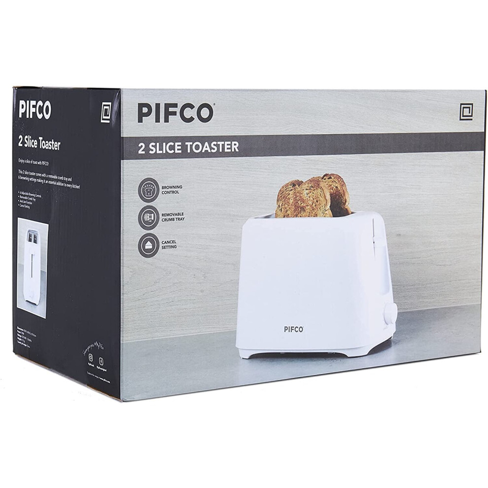 Pifco 700W 2 Slice Toaster, White
