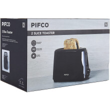 Pifco 700W 2-Slice Toaster, Black (HJ8U) - Self-Centring, 6 Browning Settings, Defrost/Reheat/Cancel, High Lift, Removable Crumb Tray