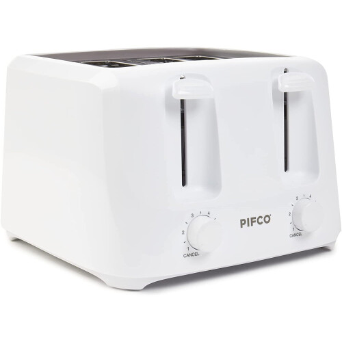 Pifco 4 Slice Toaster - Dual Control - Variable Browning Bread Toast Settings - 1400W White 1