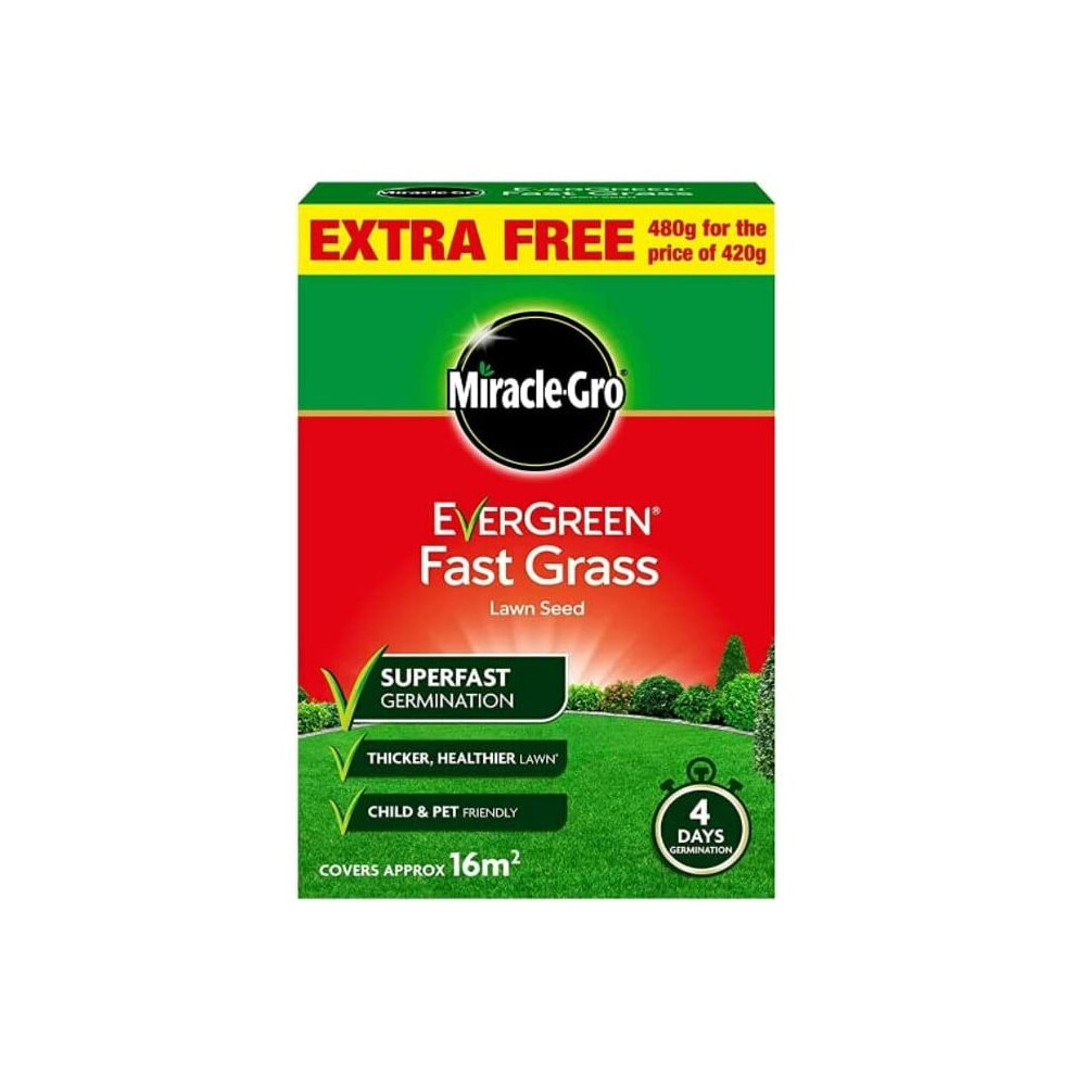 Miracle-GRO Evergreen Fast Grass Lawn Seed 480g with a Thank You Sticker - Super Fast Germination