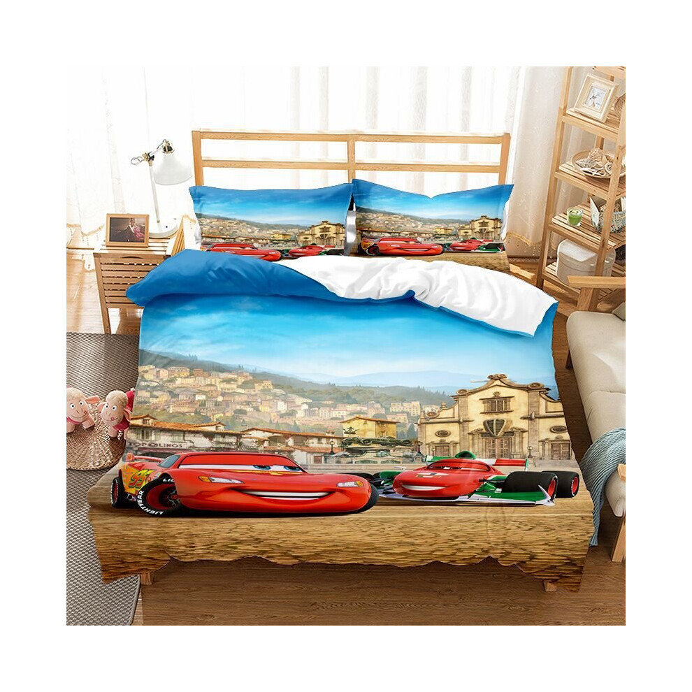 (Double-200x200cm, 2) Pixar Cars Lightning Mcqueen Single Double 3D Duvet Cover Kids Cartoon Quilt Cover