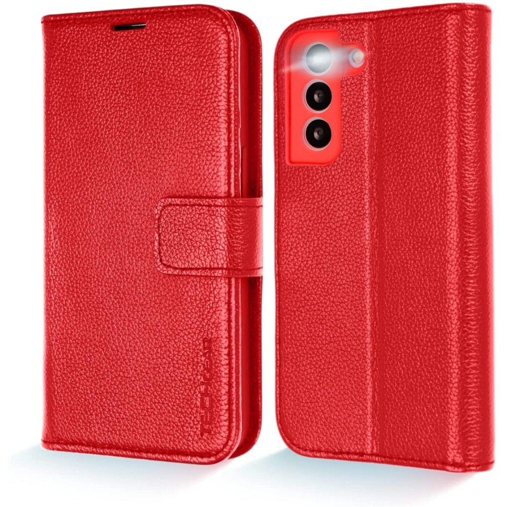 TECHGEAR Galaxy S22 Leather Wallet Case, Genuine Leather Magnetic Flip [RFID Blocking] Case with Shockproof TPU, Card Slots,...