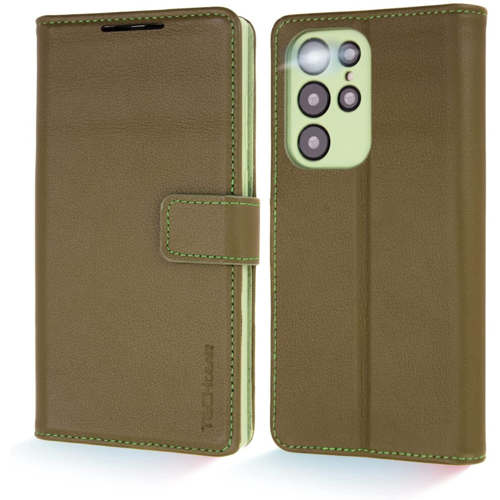Techgear Galaxy S22 Ultra Leather Wallet Case, Genuine Leather Magnetic Flip [Rfid Blocking] Case With Shockproof Tpu, Card...