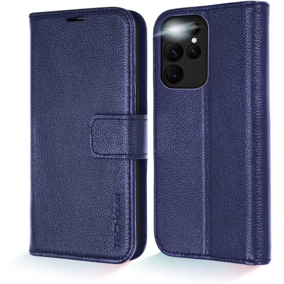 Techgear Galaxy S22 Ultra Leather Wallet Case, Genuine Leather Magnetic Flip [Rfid Blocking] Case With Shockproof Tpu, Card...