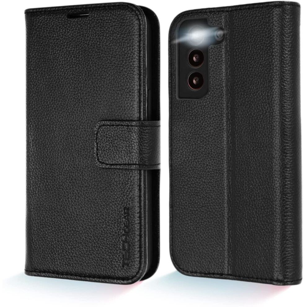 TECHGEAR Galaxy S22 Leather Wallet Case, Genuine Leather Magnetic Flip [RFID Blocking] Case with Shockproof TPU, Card Slots,...